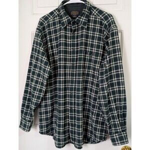 Pendleton Trail Wool Button L/S Shirt Mens XL Dark Green Ivory Plaid Elbow Patch